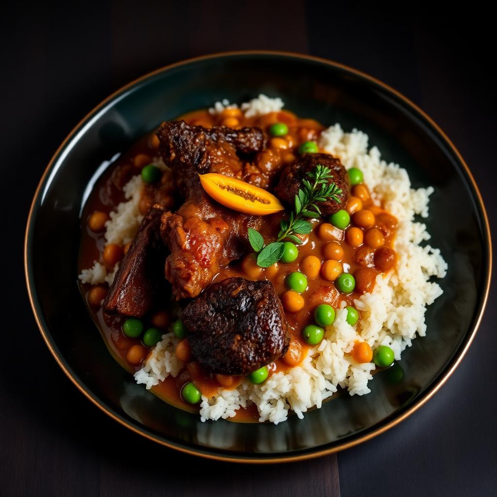 Curry Goat with Rice & Peas